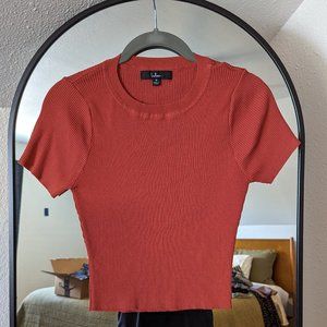 Rust Red Ribbed Cropped Sweater